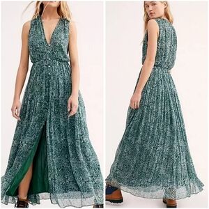 Free People My Fair Lady Green Sleeveless Maxi Sun Dress 0 Sundress New